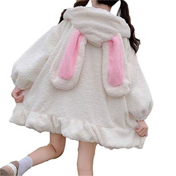 Jackets & Blazers - Women's Kawaii Anime Bunny Ear Hoodies Rabbit Sweater Tops Lovely Fuzzy Fluffy